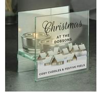 Personalised Memento Company Personalised Christmas Village Mirrored Glass Tea Light Candle Holder