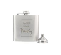 Personalised Memento Company Personalised Classic Stainless Steel Hip Flask in Metallic Silver Personalised Memento Company Metallic Silver