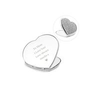 Personalised Memento Company Personalised Diamante Heart Compact Mirror In Metallic Silver Metallic Silver One Size