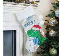 Personalised Memento Company Personalised Dinosaur Christmas Stocking - Grey