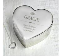 Personalised Memento Company Personalised Elegant Crown Heart Trinket Box & Sterling Silver Necklace Set