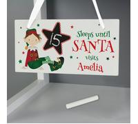Personalised Memento Company Personalised Elf Christmas Chalk Countdown Wooden Sign
