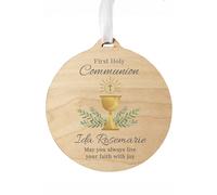 Personalised Memento Company Personalised First Holy Communion Round Wooden Decoration in Brown Personalised Memento Company Brown