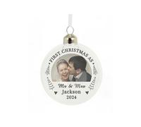 Personalised Memento Company Personalised First Married Christmas Photo Upload Glass Bauble in Clear Personalised Memento Company Clear