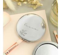 Personalised Memento Company Personalised Floral Round Compact Mirror - Silver