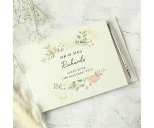 Personalised Memento Company Personalised Floral Watercolour Hardback Guest Book & Pen