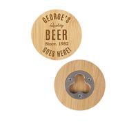 Personalised Memento Company Personalised Free Text Bamboo Bottle Opener Coaster in Light Brown Personalised Memento Company Light Brown