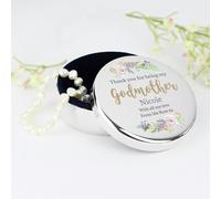 Personalised Memento Company Personalised Godmother 'Floral Watercolour' Round Trinket Box