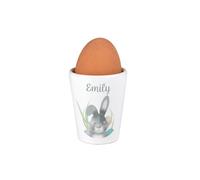 Personalised Memento Company Personalised Grey Easter Bunny Egg Cup in White Personalised Memento Company White