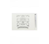 Personalised Memento Company Personalised Grey Papercut Style Hardback Guest Book & Pen in White Personalised Memento Company White