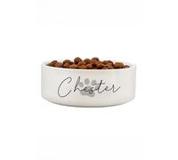 Personalised Memento Company Personalised Grey Paw Print Name 14cm Medium Pet Bowl in White Personalised Memento Company White