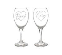Personalised Memento Company Personalised Heart Name Wine Glass Set in Clear Personalised Memento Company Clear