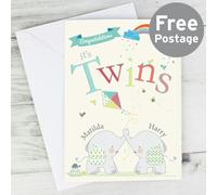 Personalised Memento Company Personalised Hessian Elephant Twins Card
