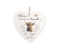 Personalised Memento Company Personalised Highland Cow Hanging Heart Ornament in White Personalised Memento Company White