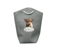 Personalised Memento Company Personalised Highland Cow Laundry Bag in Grey Personalised Memento Company Grey