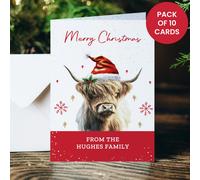 Personalised Memento Company Personalised Highland Cow Pack of 10 Christmas Cards - White