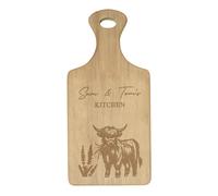 Personalised Memento Company Personalised Highland Cow Paddle Chopping Board in Light Brown Personalised Memento Company Light Brown