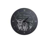 Personalised Memento Company Personalised Highland Cow Slate Clock in Black Personalised Memento Company Black