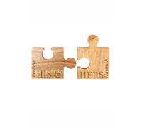 Personalised Memento Company Personalised His & Hers Jigsaw Piece Set in Brown Personalised Memento Company Brown