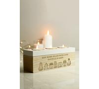 Personalised Memento Company Personalised HOME Triple Tea Light Box in Light Oak Personalised Memento Company Light Oak