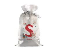Personalised Memento Company Personalised Initial Reindeer Christmas Sack in Grey Personalised Memento Company Grey