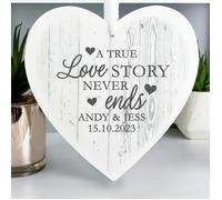 Personalised Memento Company Personalised Love Story Large Wooden Heart Decoration