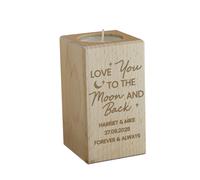 Personalised Memento Company Personalised Love You To The Moon Wooden Tealight Holder