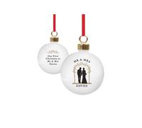 Personalised Memento Company Personalised Mr & Mrs Bauble in White Personalised Memento Company White