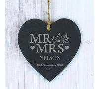 Personalised Memento Company Personalised Mr & Mrs Slate Heart Decoration