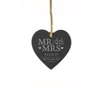 Personalised Memento Company Personalised Mr & Mrs Slate Heart Decoration in Black Personalised Memento Company Black