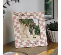 Personalised Memento Company Personalised Pink Checkerboard Ceramic 4x4 Frame - Cream - Ceramic - 4x4