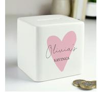 Personalised Memento Company Personalised Pink Heart Ceramic Square Money Box