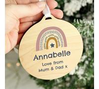 Personalised Memento Company Personalised Pink Rainbow Round Wooden Decoration
