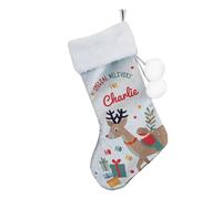 Personalised Memento Company Personalised Reindeer Christmas Stocking in Grey Personalised Memento Company Grey