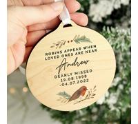 Personalised Memento Company Personalised Robin Memorial Round Wooden Decoration