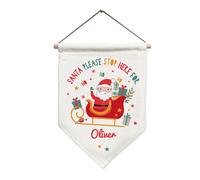 Personalised Memento Company Personalised Santa Stop Here Banner in Off-White Personalised Memento Company Off-White