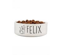 Personalised Memento Company Personalised Scribble Cat 14cm Medium Pet Bowl in White Personalised Memento Company White