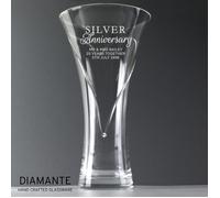 Personalised Memento Company Personalised Silver Anniversary Large Hand Cut Diamante Heart Vase