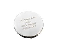 Personalised Memento Company Personalised Silver Round Compact Mirror In Metallic Silver Metallic Silver One Size