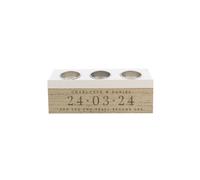 Personalised Memento Company Personalised Special Date Triple Tea Light Box in Light Brown Personalised Memento Company Light Brown