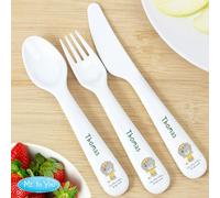 Personalised Memento Company Personalised Tiny Tatty Teddy Jungle Animals Plastic 3 Piece Cutlery Set