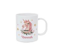 Personalised Memento Company Personalised Unicorn Christmas Plastic Mug in White Personalised Memento Company White
