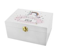 Personalised Memento Company Personalised Unicorn White Wooden Keepsake Box