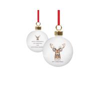 Personalised Memento Company Personalised Water Colour Stag Bauble in White Personalised Memento Company White