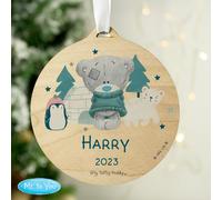 Personalised Memento Company Personalised Winter Explorer Tiny Tatty Teddy Round Wooden Decoration