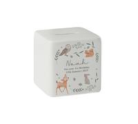 Personalised Memento Company Personalised Woodland Animals Ceramic Square Money Box in White Personalised Memento Company White