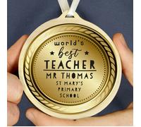 Personalised Memento Company Personalised WorldÂ’s Best Teacher Round Wooden Medal
