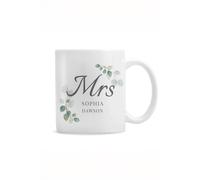 Personalised Memento Company Women's Personalised Botanical Mrs Mug in White Personalised Memento Company White