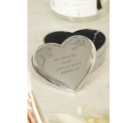 Personalised Memento Company Women's Personalised Floral Free Text Heart Trinket Box in Metallic Silver Personalised Memento Company Metallic Silver