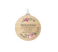 Personalised Memento Company Women's Personalised Floral Watercolour Round Wooden Decoration in Light Brown Personalised Memento Company Light Brown